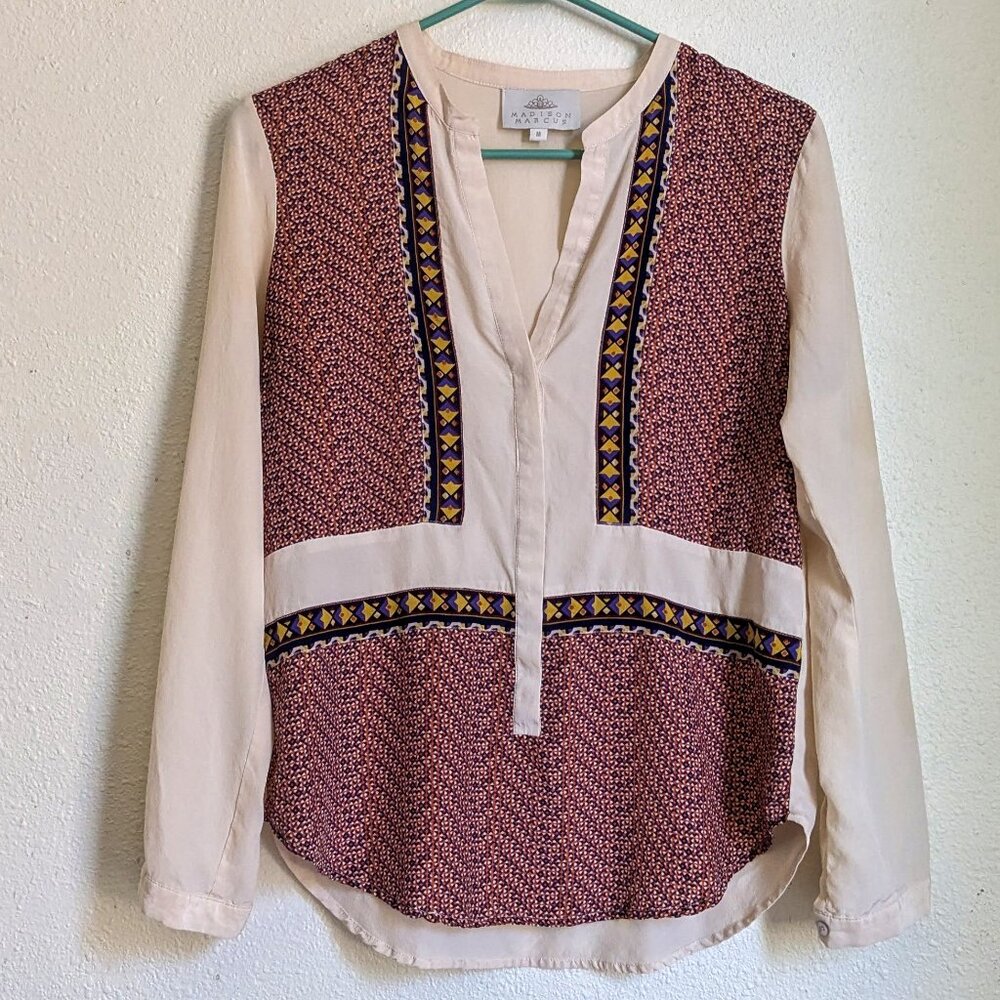 Madison Marcus Silk Blouse Geometric Print M